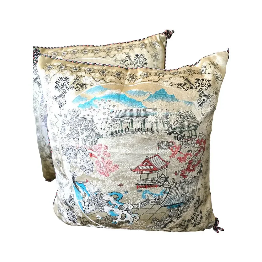 Oriental Design Throw Pillows With Washable Covers X2
